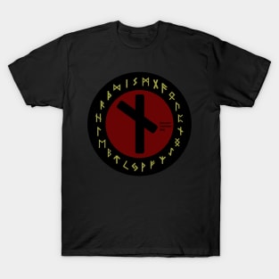 Red Nauthiz Futhark Rune Symbol T-Shirt